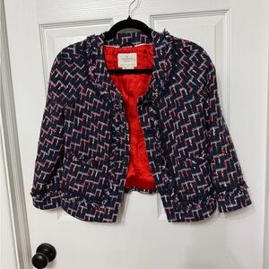 KATE SPADE darby cropped jacket blazer navy‎ red size 0